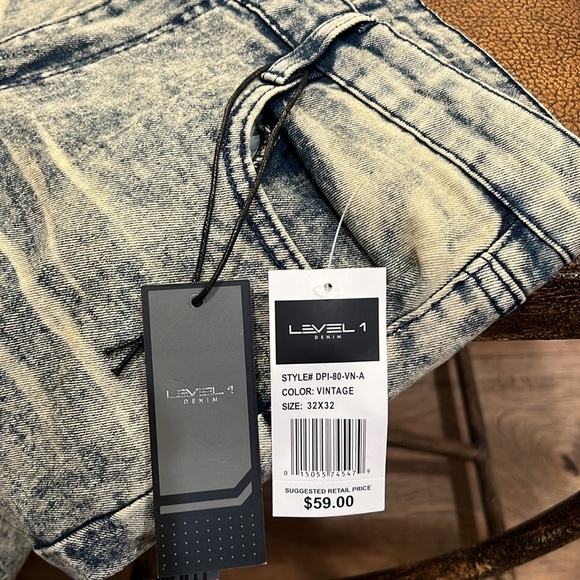 Brand New Level 1 Denim Stone Washed Distressed Stretch Vintage Slim Fit Jeans! - Picture 3 of 8
